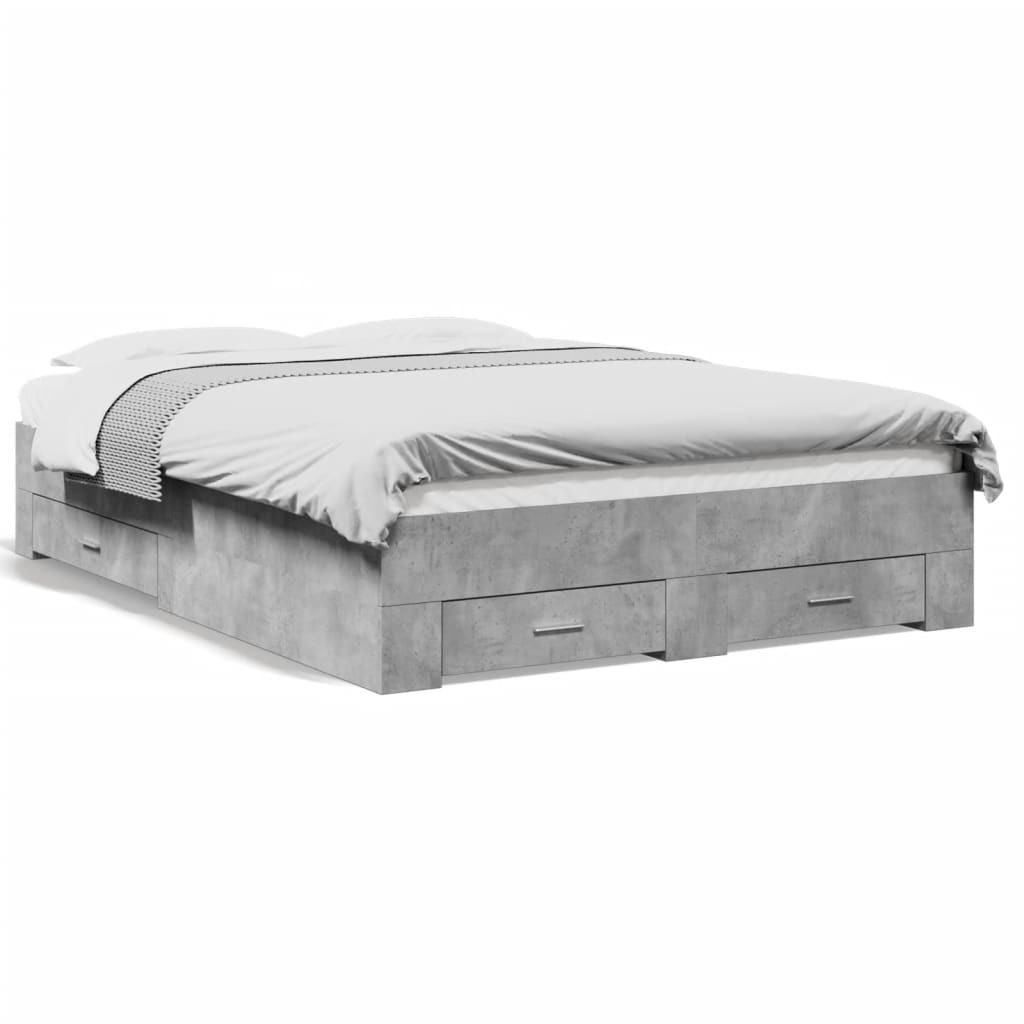 Bed Frame with Drawers Concrete Grey 120x190 cm Small Double Engineered Wood