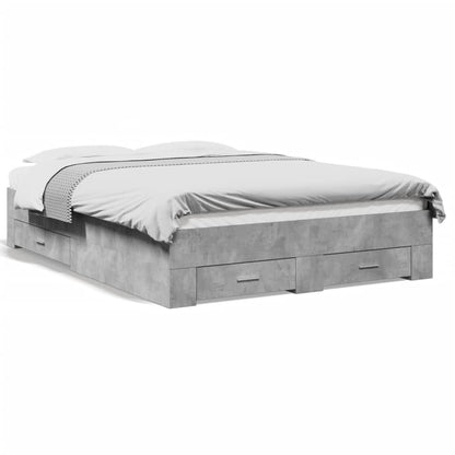 Bed Frame with Drawers Concrete Grey 120x190 cm Small Double Engineered Wood