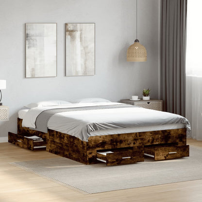 Bed Frame with Drawers Smoked Oak 120x190 cm Small Double Engineered Wood