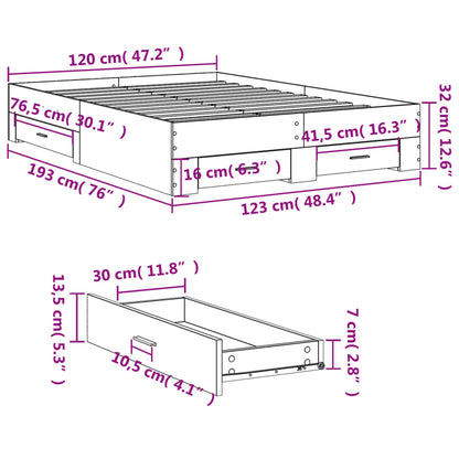 Bed Frame with Drawers Smoked Oak 120x190 cm Small Double Engineered Wood