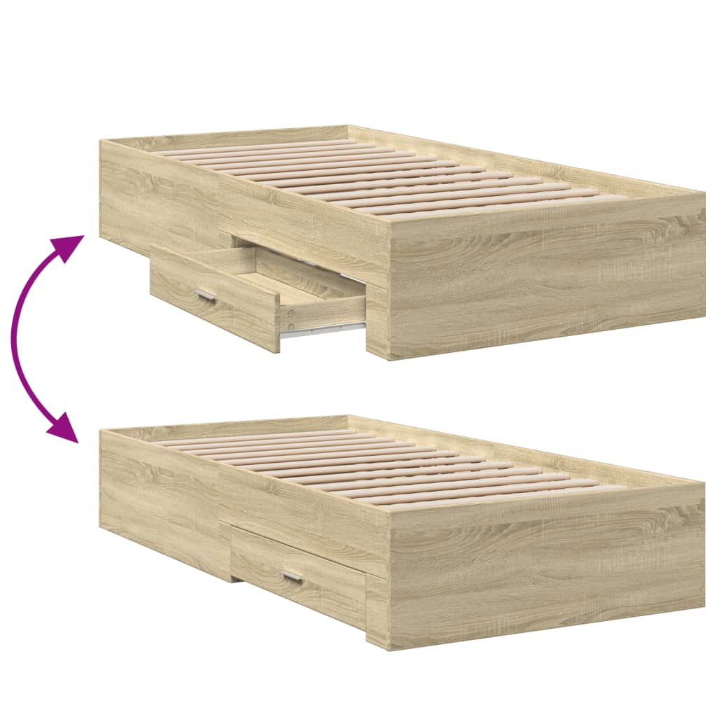 Bed Frame with Drawers without Mattress Sonoma Oak 100x200 cm