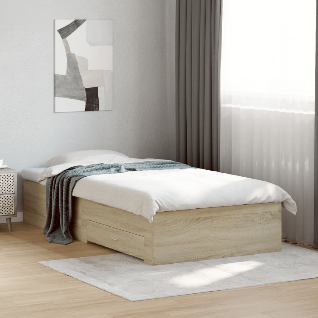 Bed Frame with Drawers without Mattress Sonoma Oak 100x200 cm