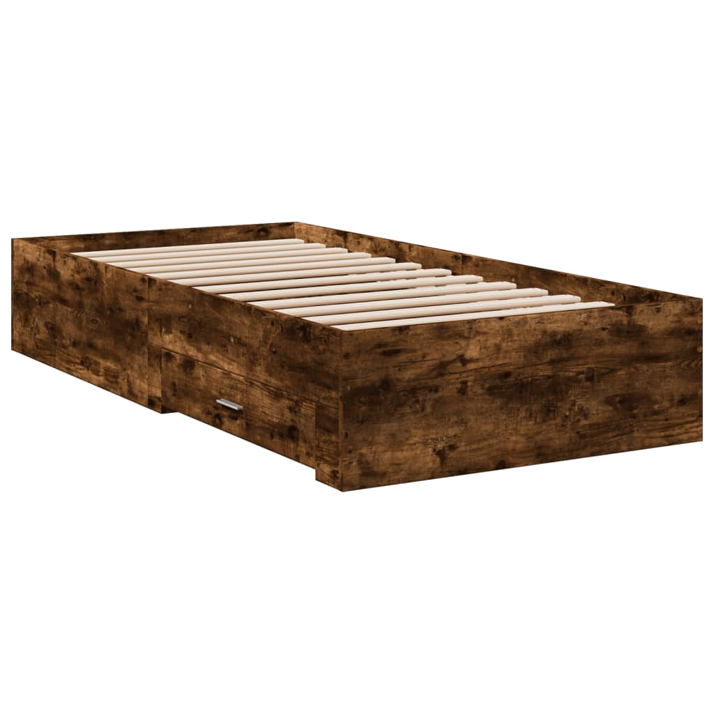 Bed Frame with Drawers Smoked Oak 100x200 cm Engineered Wood