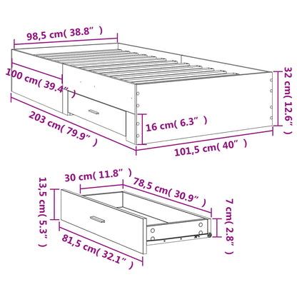 Bed Frame with Drawers Smoked Oak 100x200 cm Engineered Wood