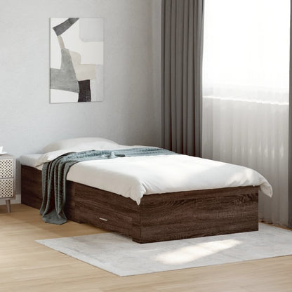 Bed Frame with Drawers Brown Oak 100x200 cm Engineered Wood