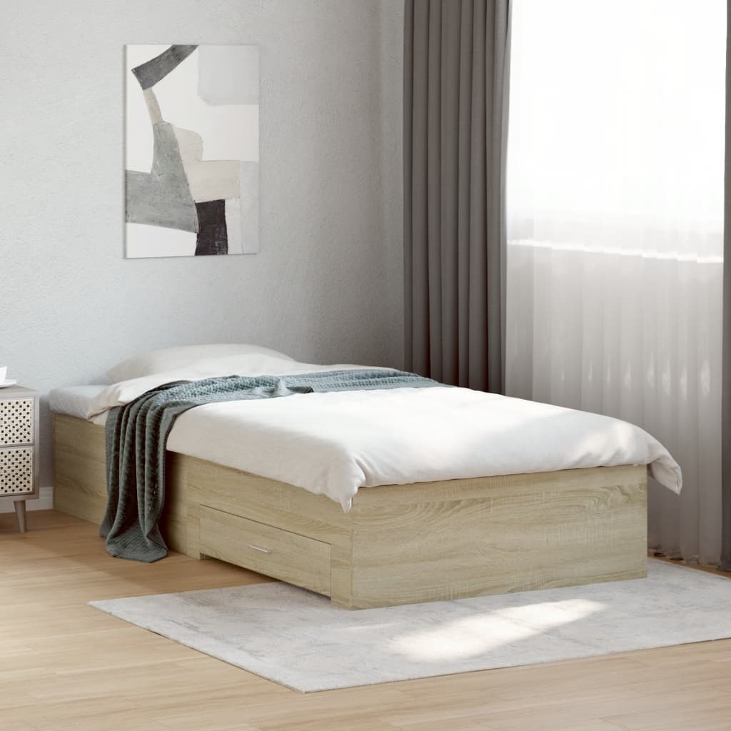 Bed Frame with Drawers without Mattress Sonoma Oak 90x200 cm