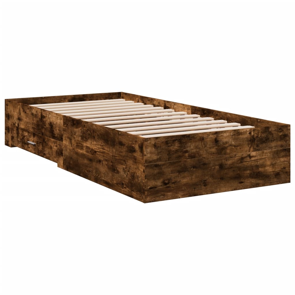 Bed Frame with Drawers without Mattress Smoked Oak 90x200 cm