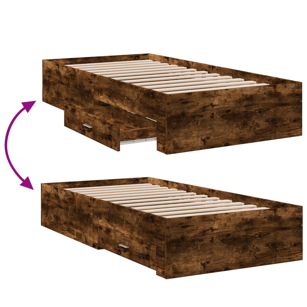 Bed Frame with Drawers without Mattress Smoked Oak 90x200 cm