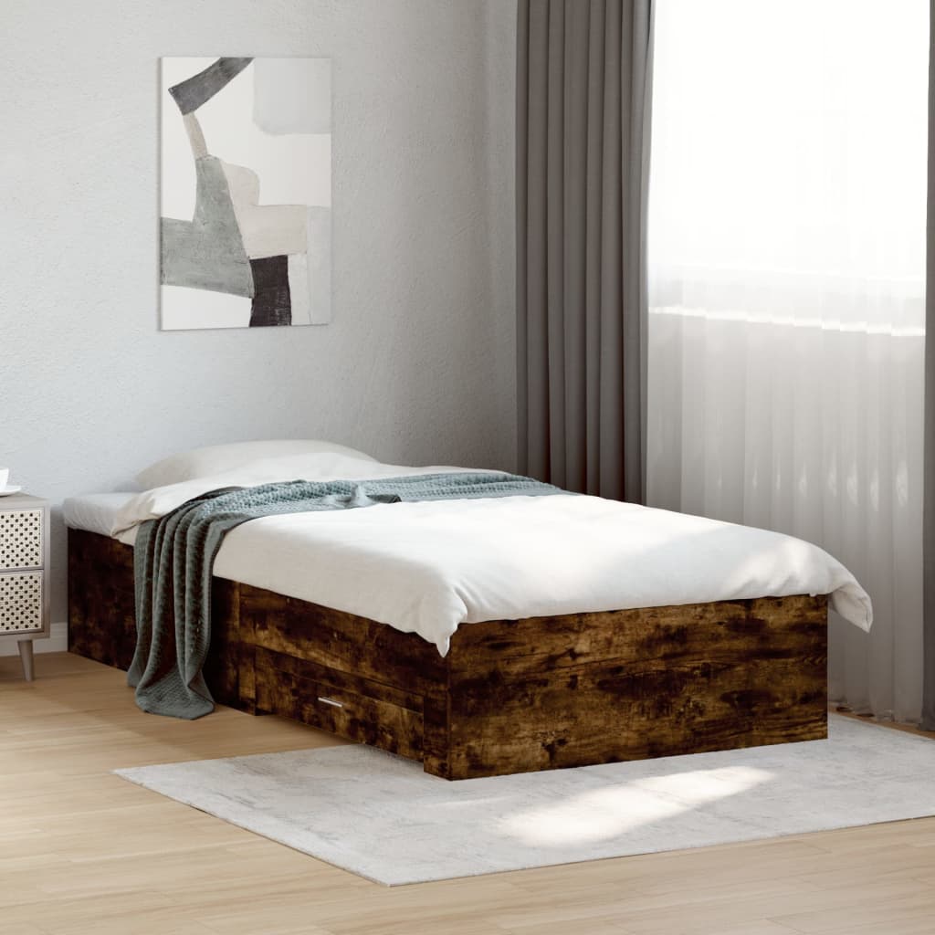 Bed Frame with Drawers without Mattress Smoked Oak 90x200 cm