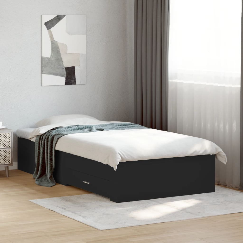 Bed Frame with Drawers Black 90x190 cm Single Engineered Wood