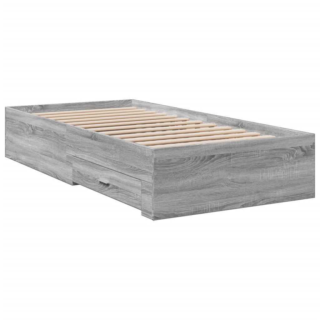 Bed Frame with Drawers without Mattress Grey Sonoma 90x190 cm Single