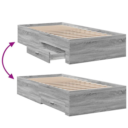 Bed Frame with Drawers without Mattress Grey Sonoma 90x190 cm Single