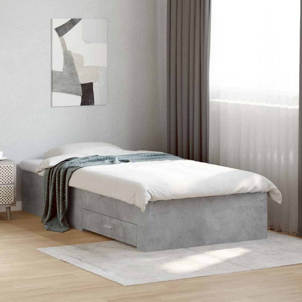 Bed Frame with Drawers Concrete Grey 75x190 cm Small Single Engineered Wood