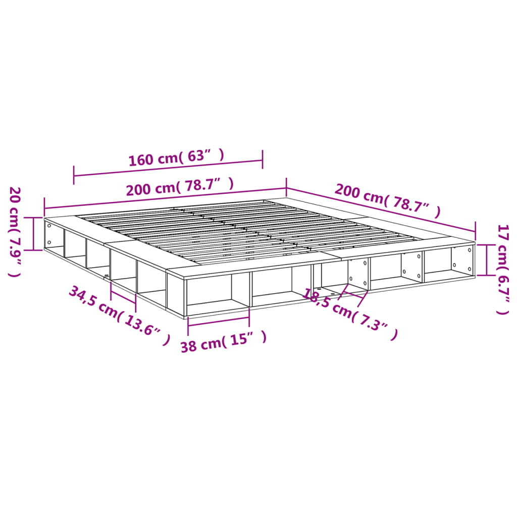 Bed Frame Sonoma Oak 200x200 cm Engineered Wood