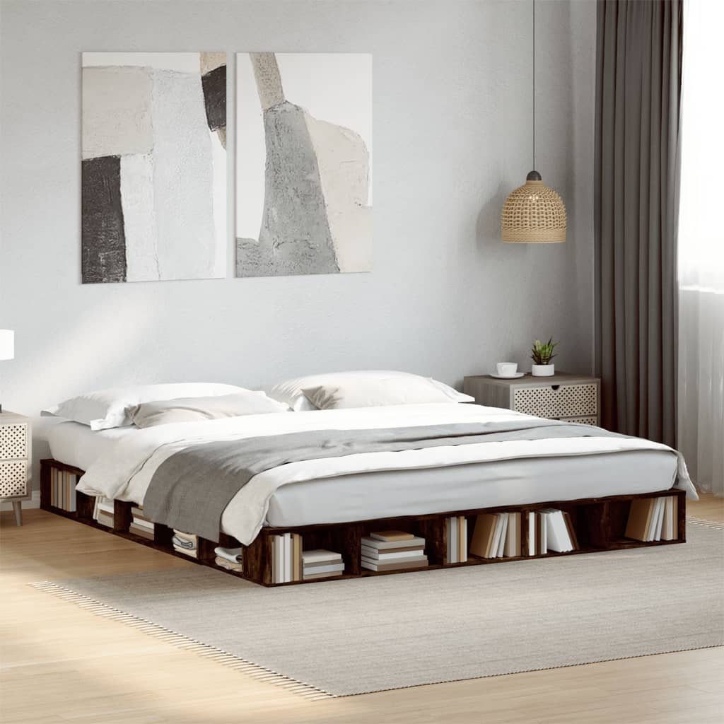 Bed Frame Smoked Oak 200x200 cm Engineered Wood