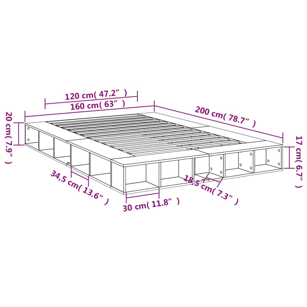 Bed Frame without Mattress Sonoma Oak 160x200 cm