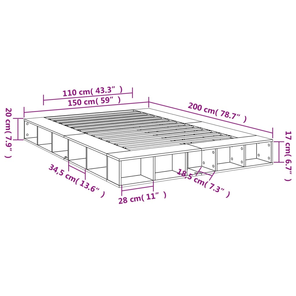 Bed Frame without Mattress Sonoma Oak 150x200 cm King Size