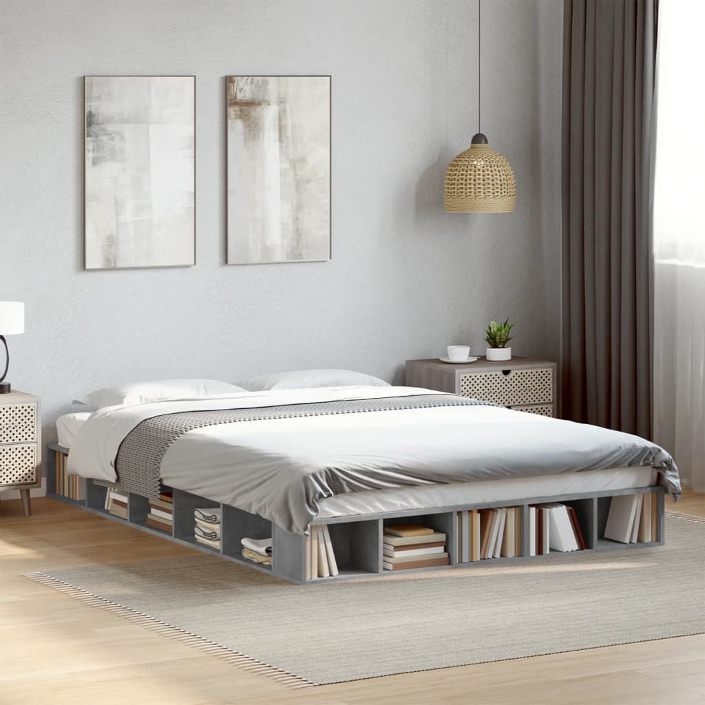 Bed Frame Concrete Grey 150x200 cm King Size Engineered Wood