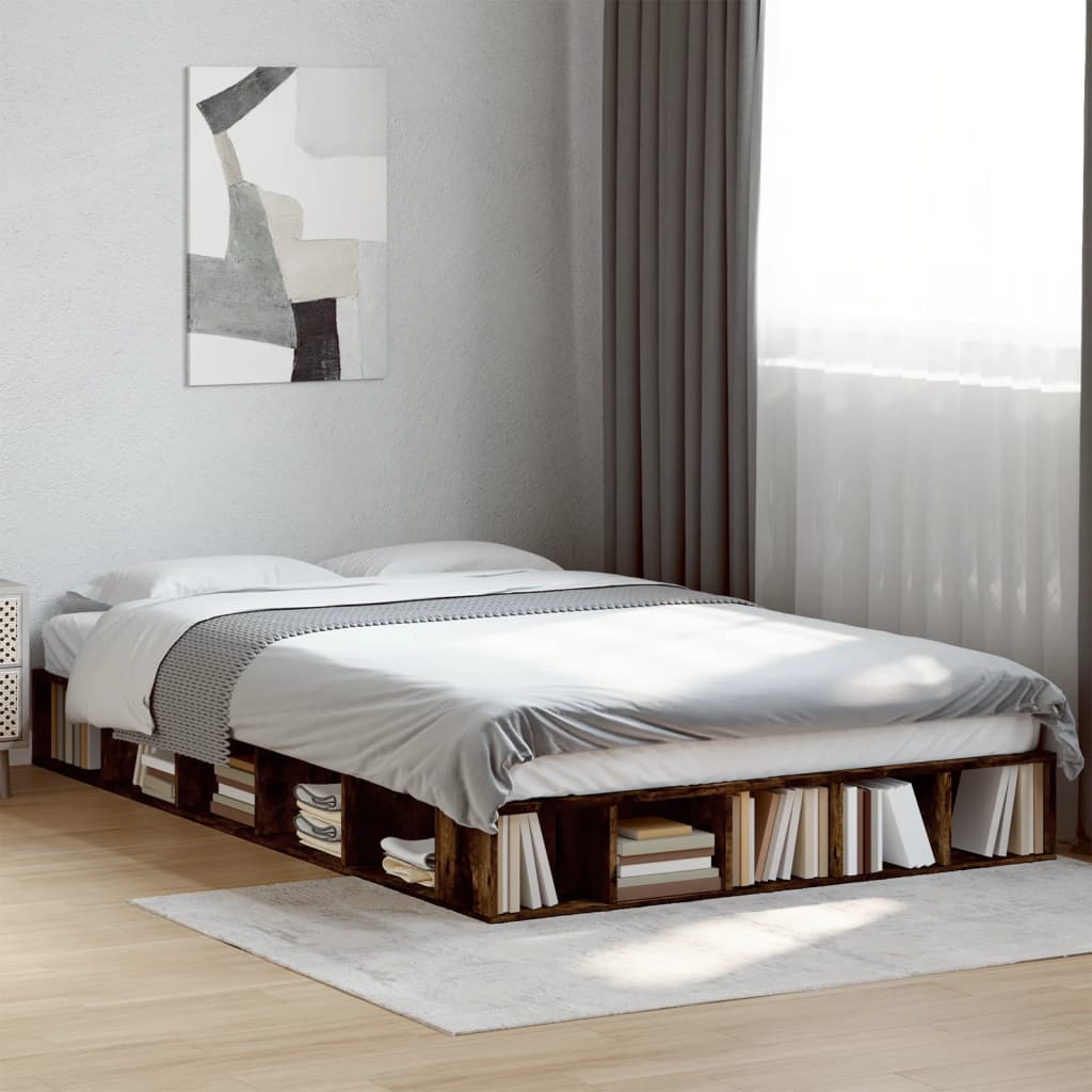 Bed Frame Smoked Oak 140x190 cm Engineered Wood