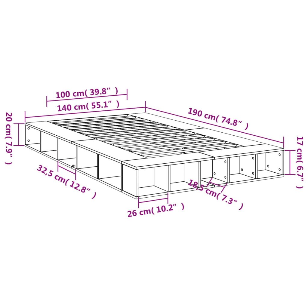 Bed Frame Smoked Oak 140x190 cm Engineered Wood