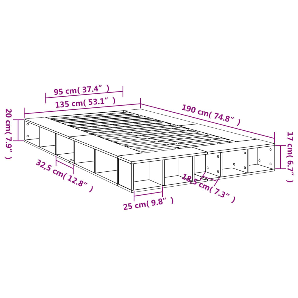 Bed Frame without Mattress Smoked Oak 135x190 cm Double