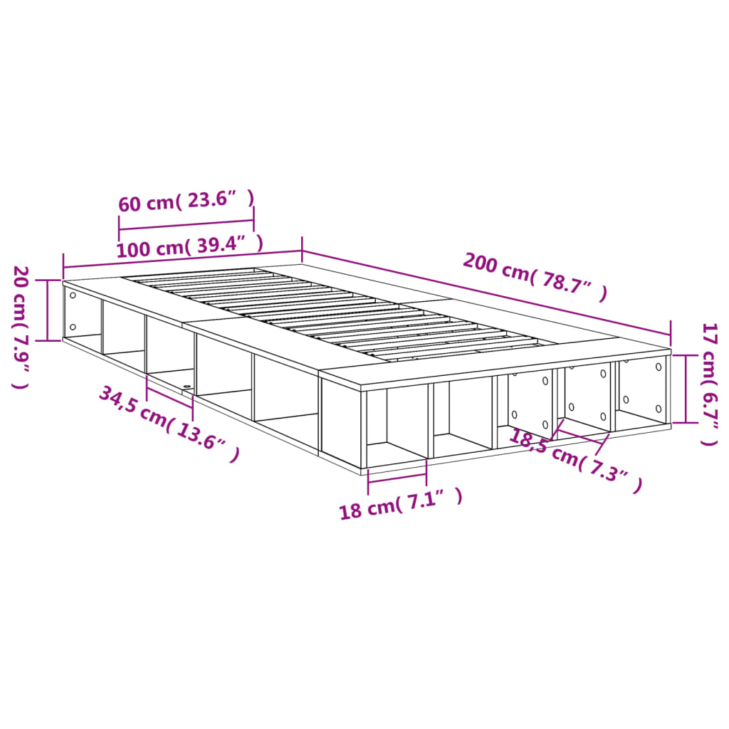 Bed Frame without Mattress Brown Oak 100x200 cm