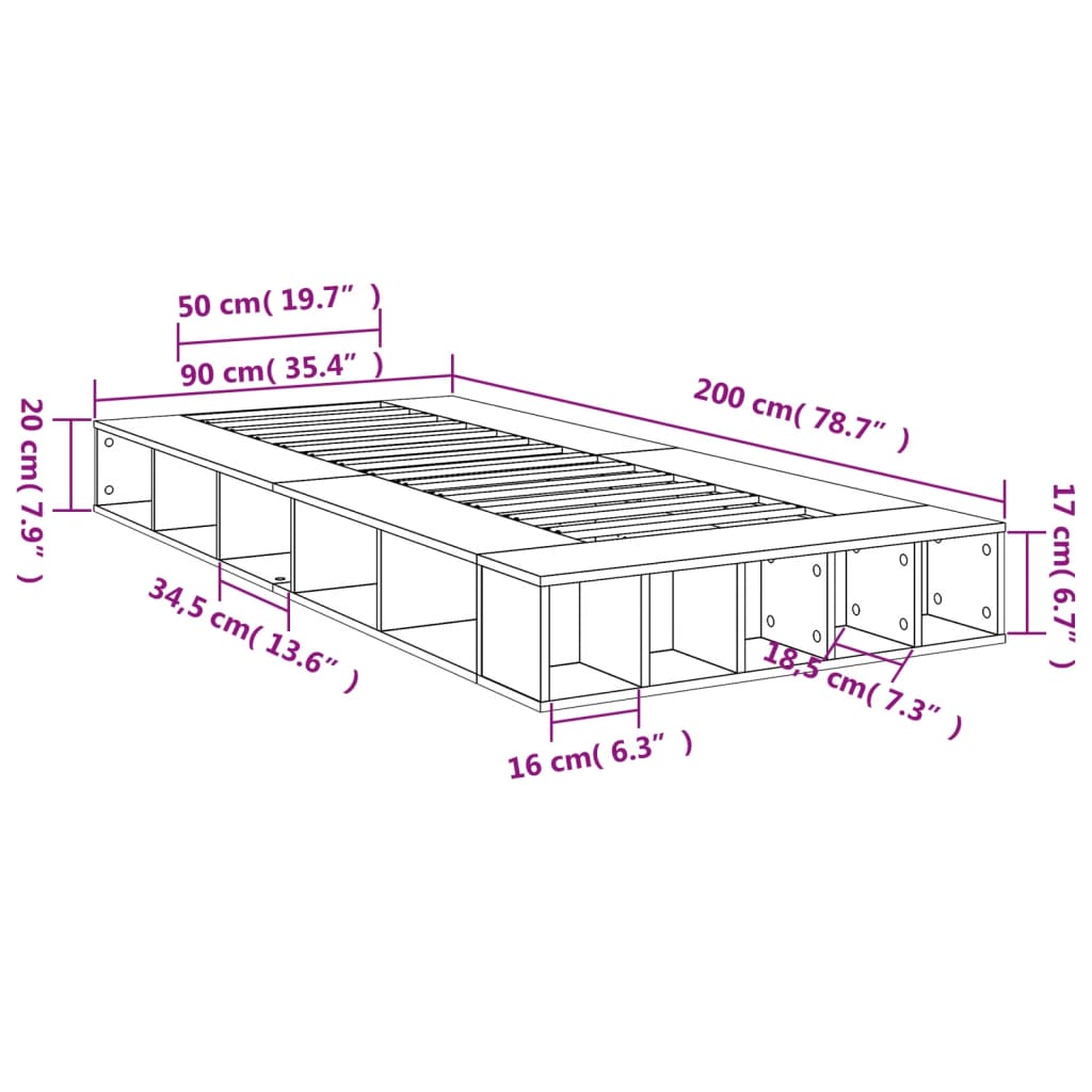 Bed Frame without Mattress Brown Oak 90x200 cm