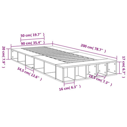 Bed Frame without Mattress Brown Oak 90x200 cm