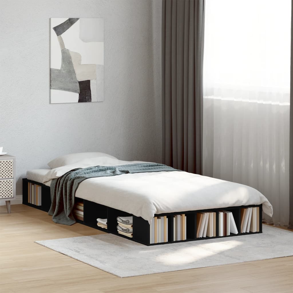 Bed Frame Black 90x190 cm Single Engineered Wood