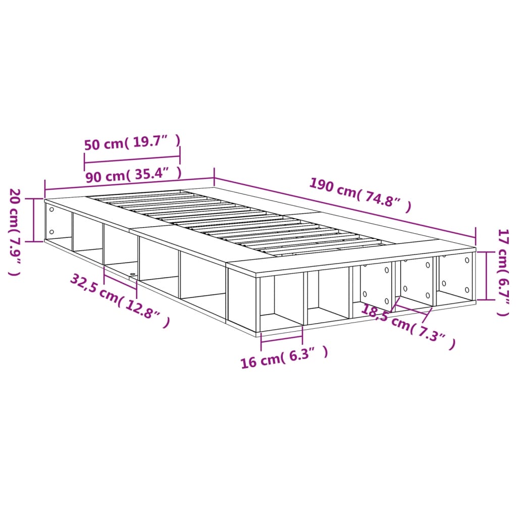 Bed Frame Black 90x190 cm Single Engineered Wood