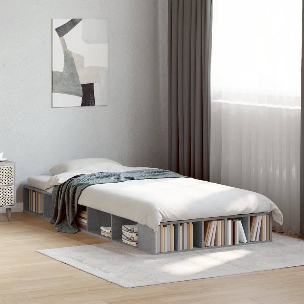 Bed Frame Concrete Grey 90x190 cm Single Engineered Wood