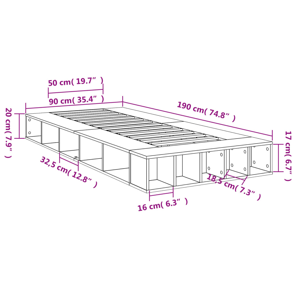 Bed Frame Concrete Grey 90x190 cm Single Engineered Wood