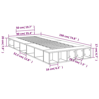 Bed Frame Smoked Oak 90x190 cm Single Engineered Wood