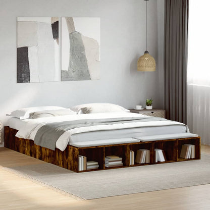 Bed Frame Smoked Oak 200x200 cm Engineered Wood