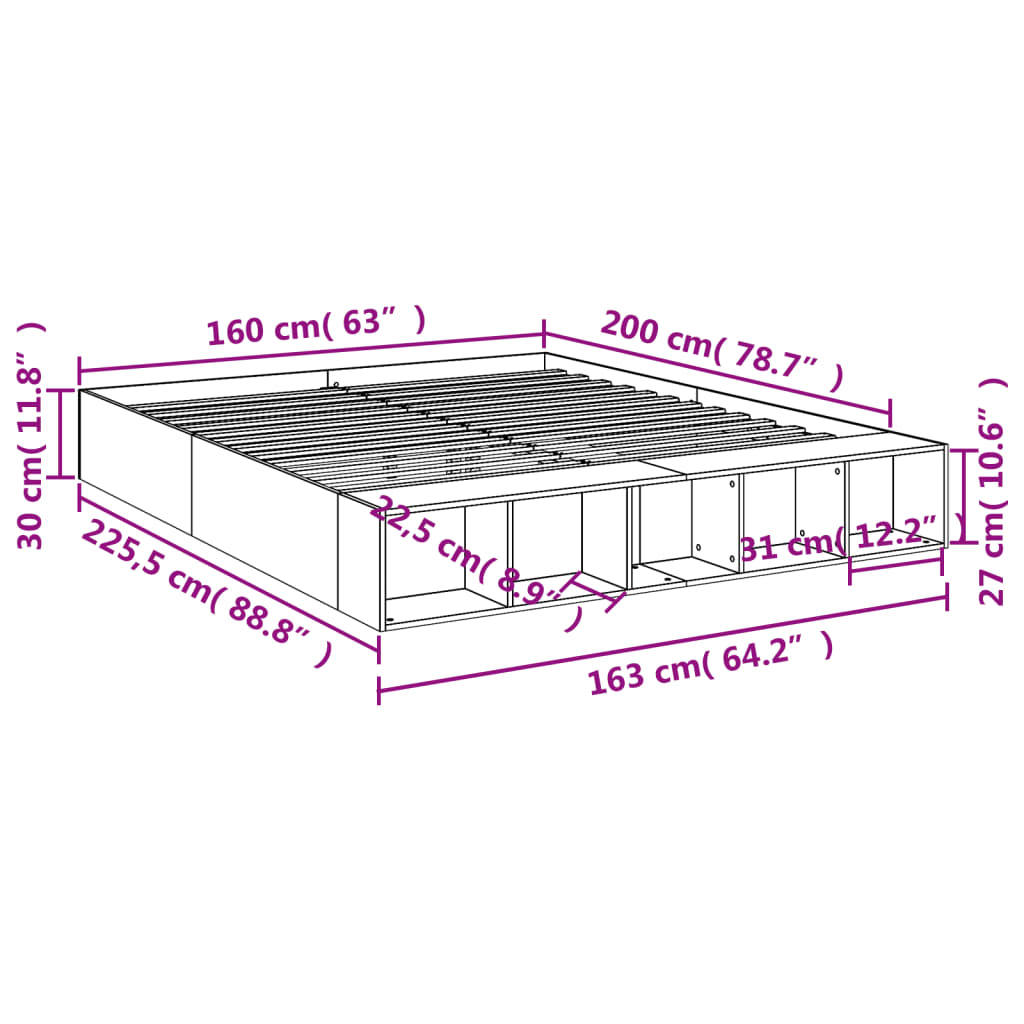 Bed Frame without Mattress Concrete Grey 160x200 cm