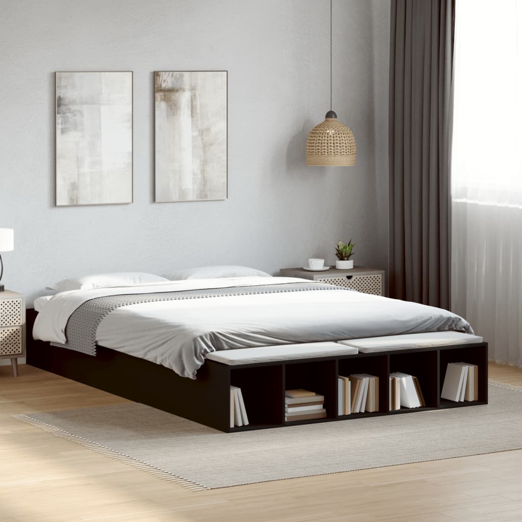 Bed Frame Black 150x200 cm King Size Engineered Wood