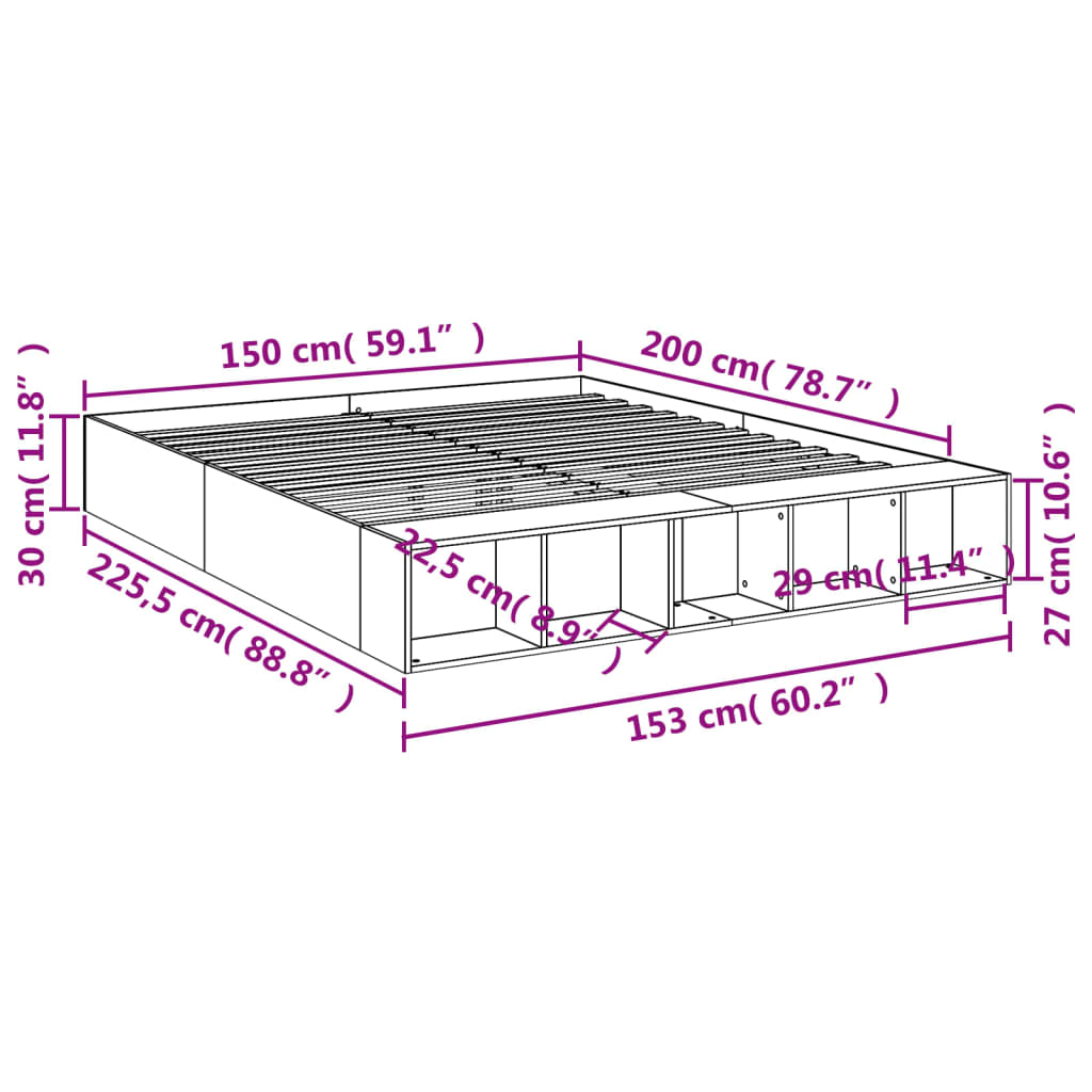 Bed Frame Black 150x200 cm King Size Engineered Wood