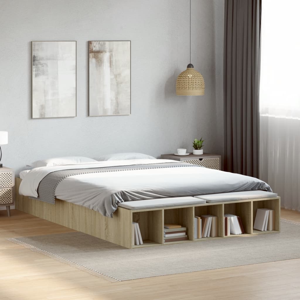 Bed Frame Sonoma Oak 150x200 cm King Size Engineered Wood