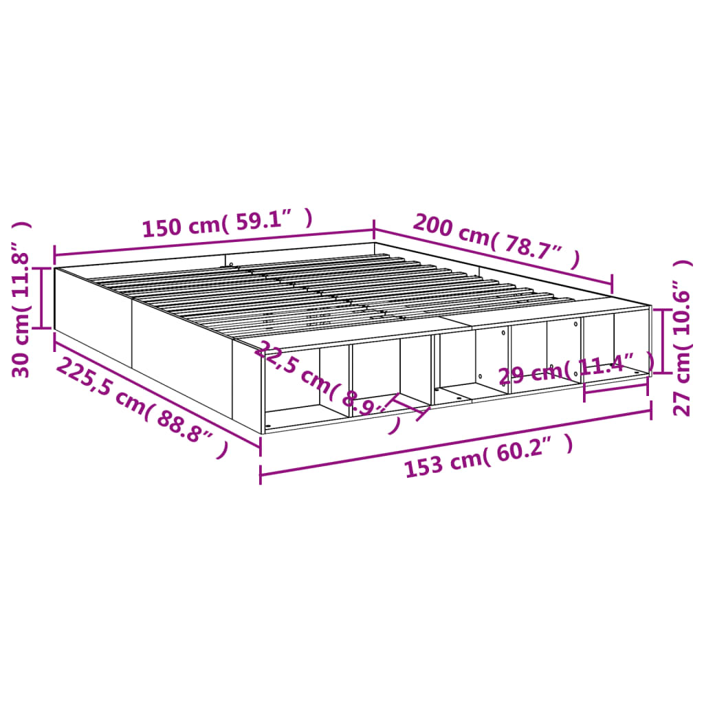 Bed Frame Sonoma Oak 150x200 cm King Size Engineered Wood