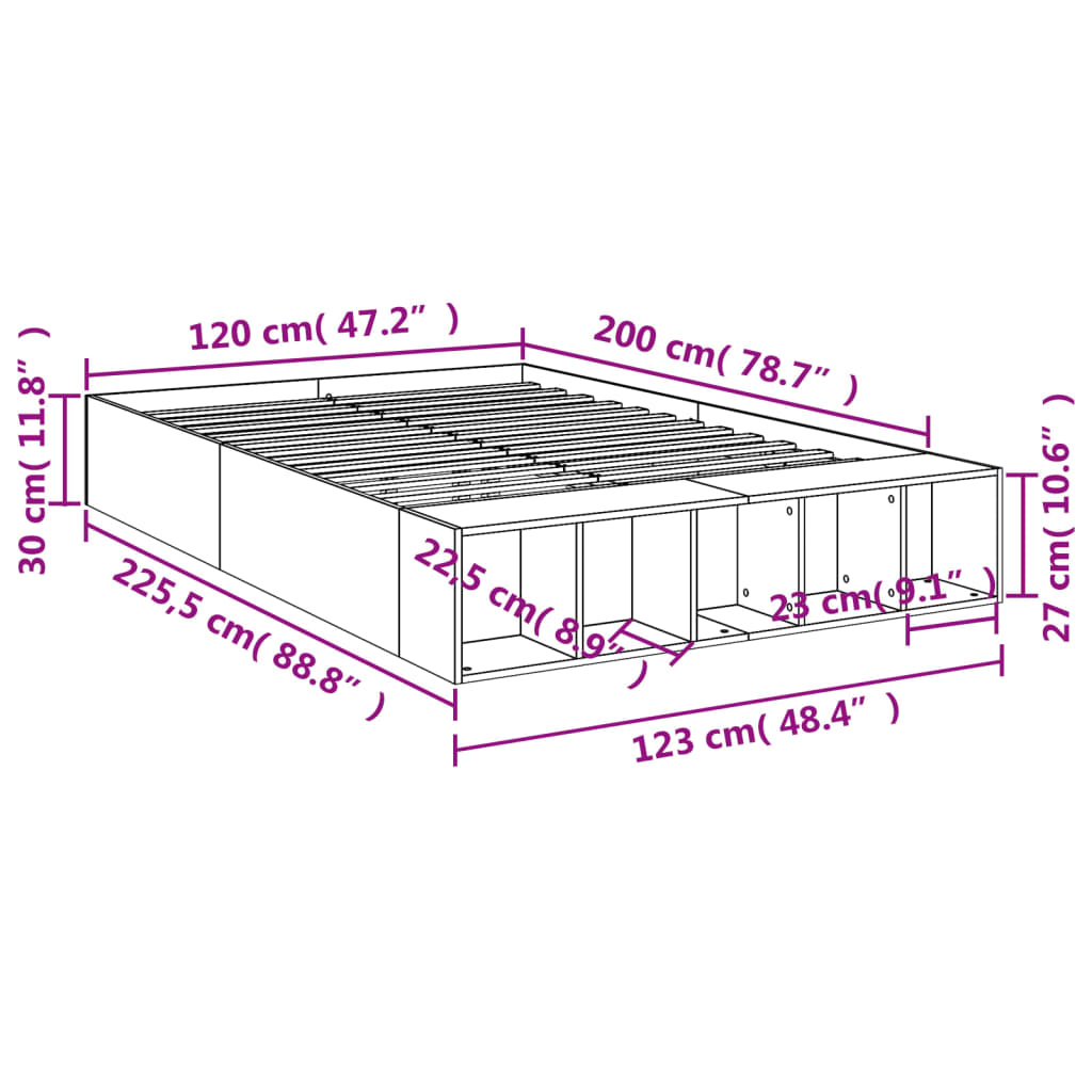 Bed Frame Sonoma Oak 120x200 cm Engineered Wood