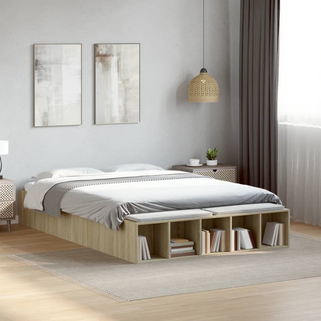 Bed Frame Sonoma Oak 140x190 cm Engineered Wood