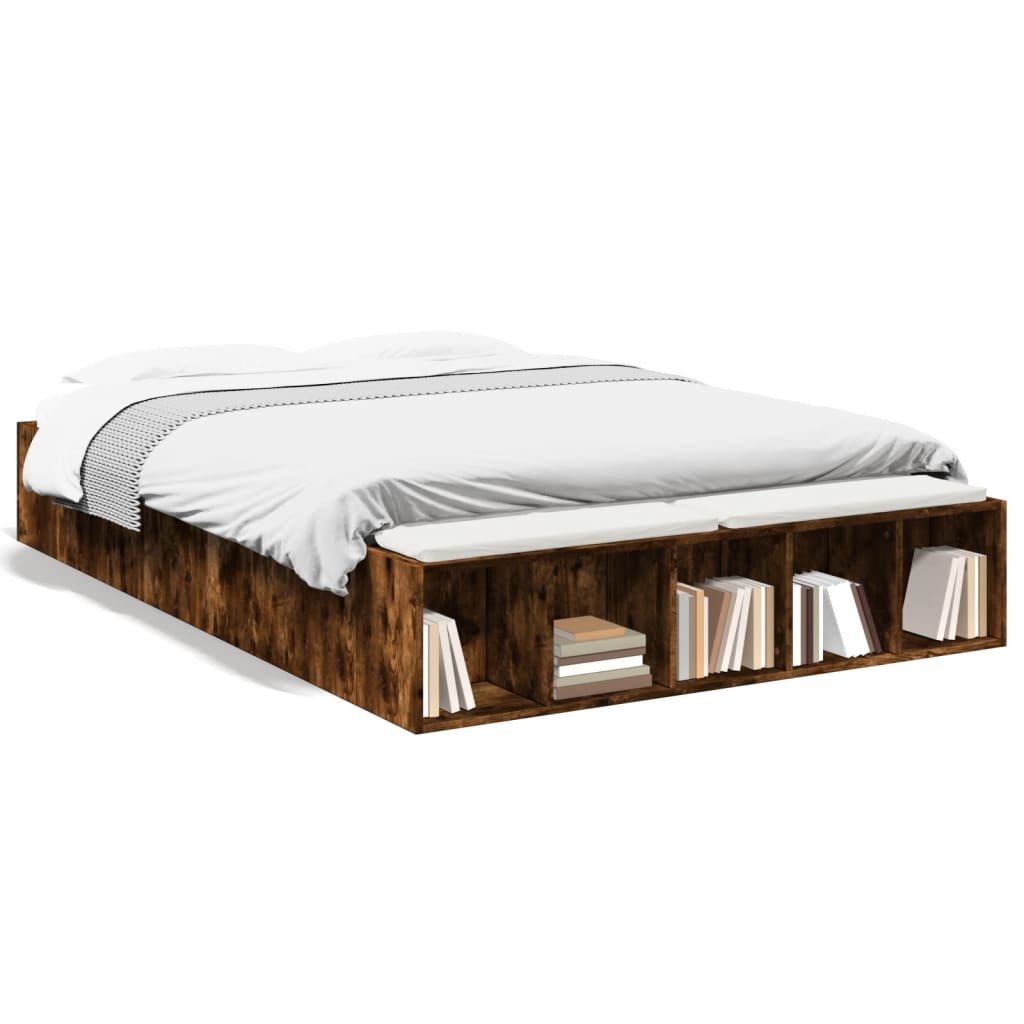 Bed Frame without Mattress Smoked Oak 140x190 cm