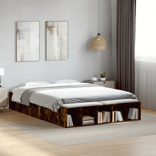 Bed Frame without Mattress Smoked Oak 140x190 cm