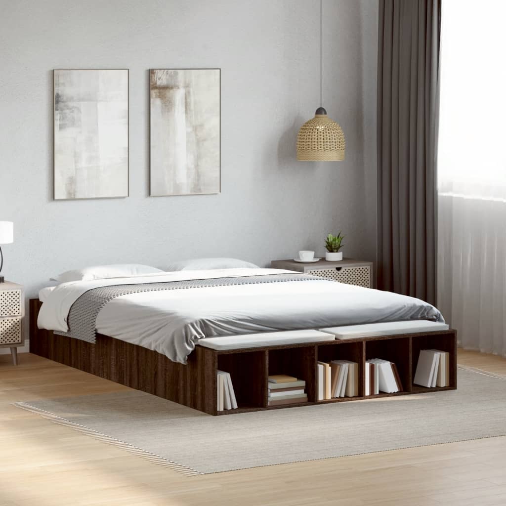 Bed Frame Brown Oak 140x190 cm Engineered Wood