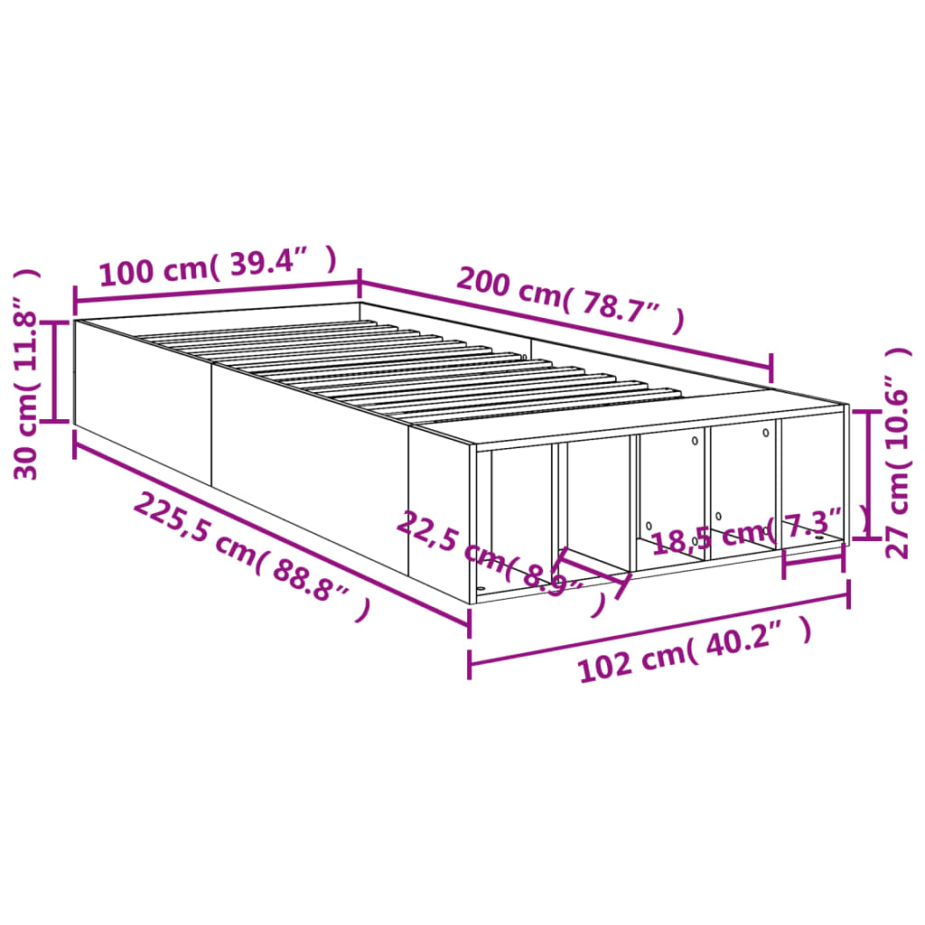 Bed Frame Smoked Oak 100x200 cm Engineered Wood