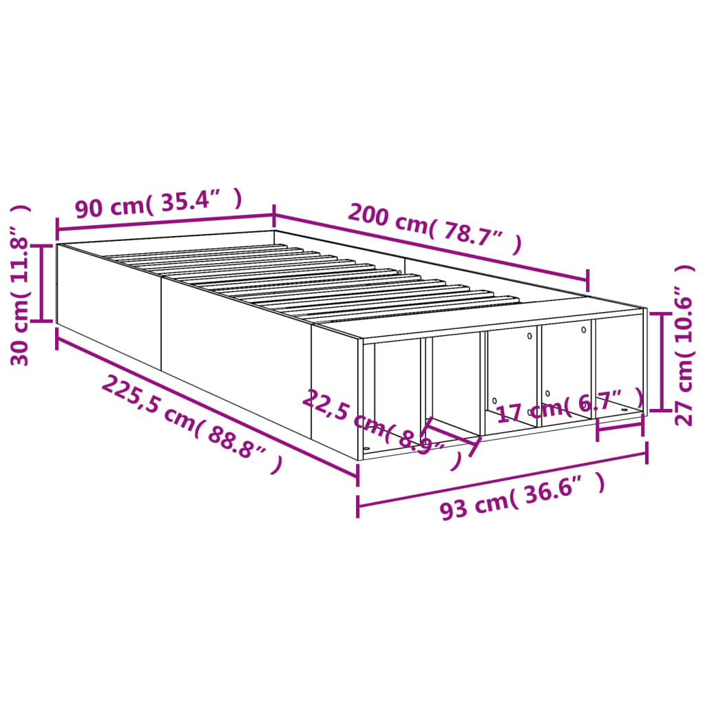 Bed Frame without Mattress Sonoma Oak 90x200 cm