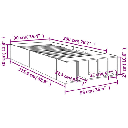 Bed Frame Smoked Oak 90x200 cm Engineered Wood