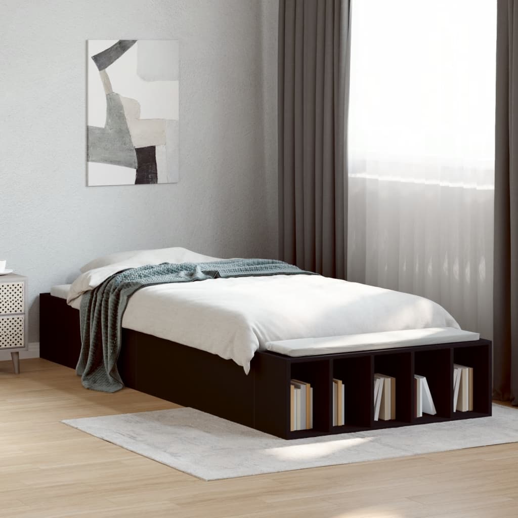 Bed Frame Black 90x190 cm Single Engineered Wood