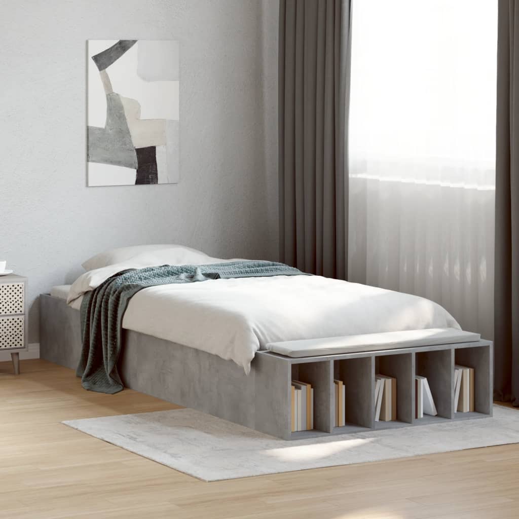 Bed Frame Concrete Grey 90x190 cm Single Engineered Wood