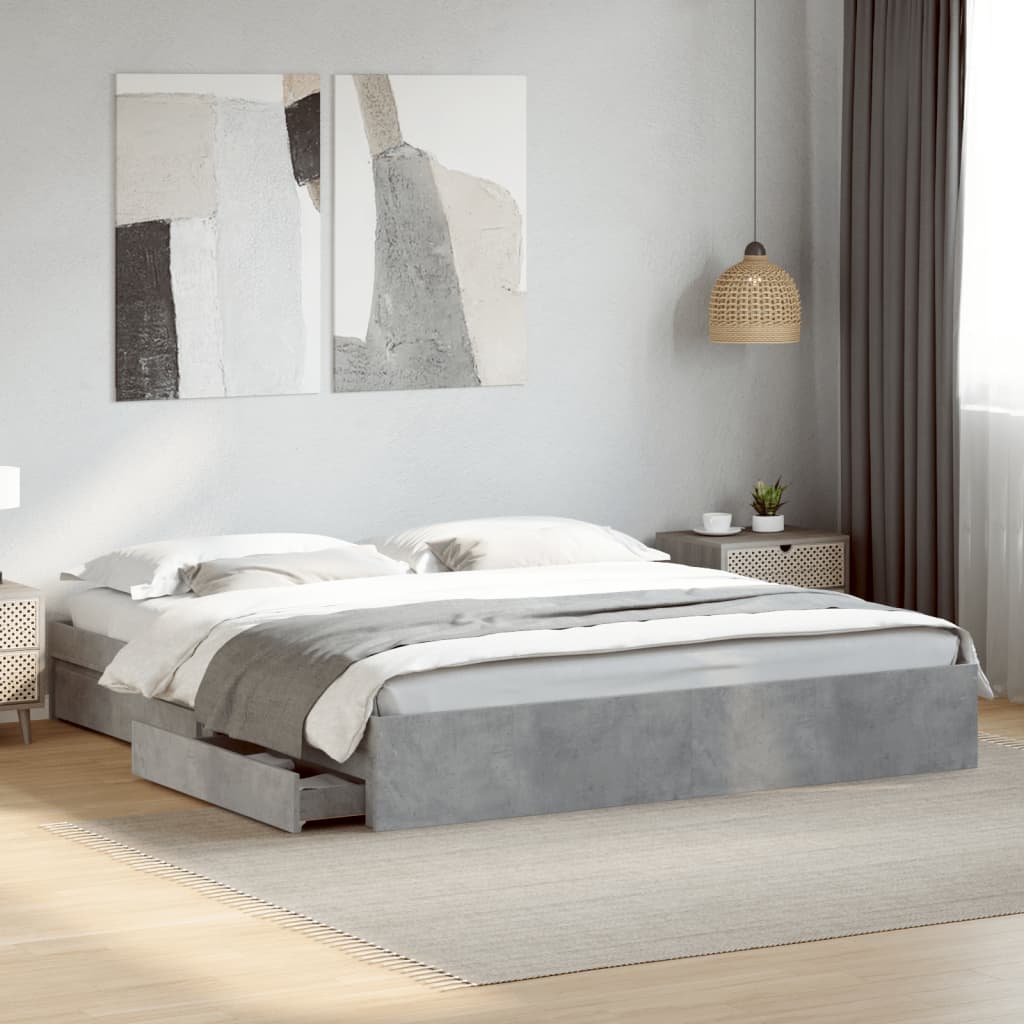 Bed Frame with Drawers Concrete Grey 200x200 cm Engineered Wood